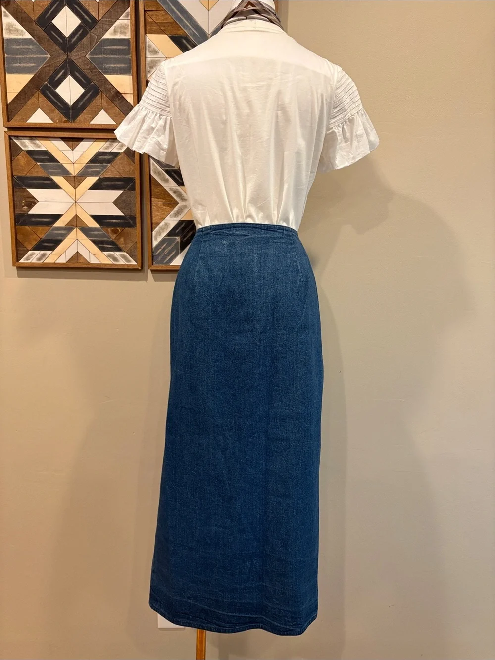 Vintage Ralph Lauren Country Denim Blue Jean Midi Wrap Jean Skirt Medium / Large